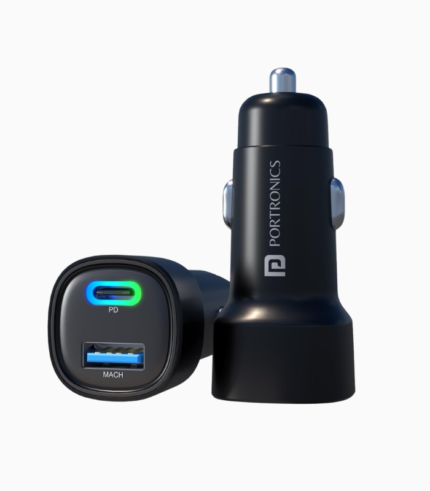 Portronics Dual Output Fast Car Charger with 30W Type-C