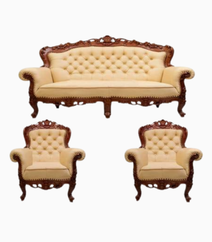 Arman Art & Craft Wooden Carving Maharaja Sofa Set /3+1+1 Seater